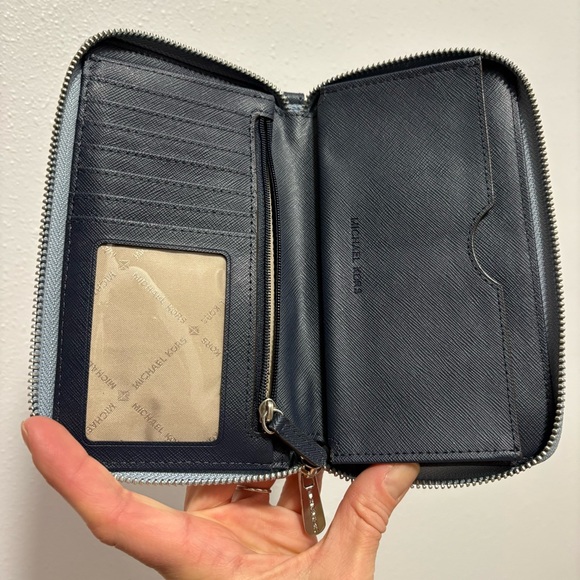 Michael Kors Monogram Pale Ocean Blue Wallet Wristlet - Picture 7 of 10